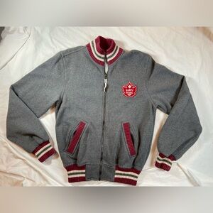 Gray + Maroon Bomber Varsity Jacket From Banff National Park Canada Size Small